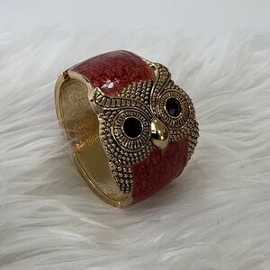 Elegant Gold and Red Owl Bracelet
